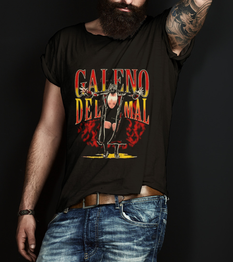 Galeno Del Mal Masked Wrestler Fiery Red Outstretched Arms T-Shirt