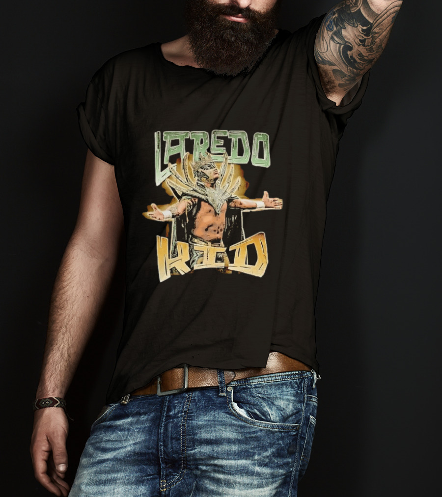 Laredo Kid Masked Luchador Arms Outstretched Distressed Luchador Champion T-Shirt