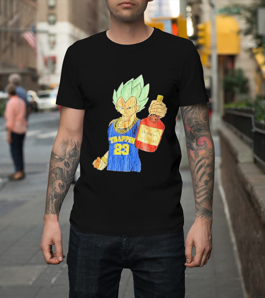 Hennessy Trappin 23 Anime Warrior Graphic Holding Bottle T-Shirt