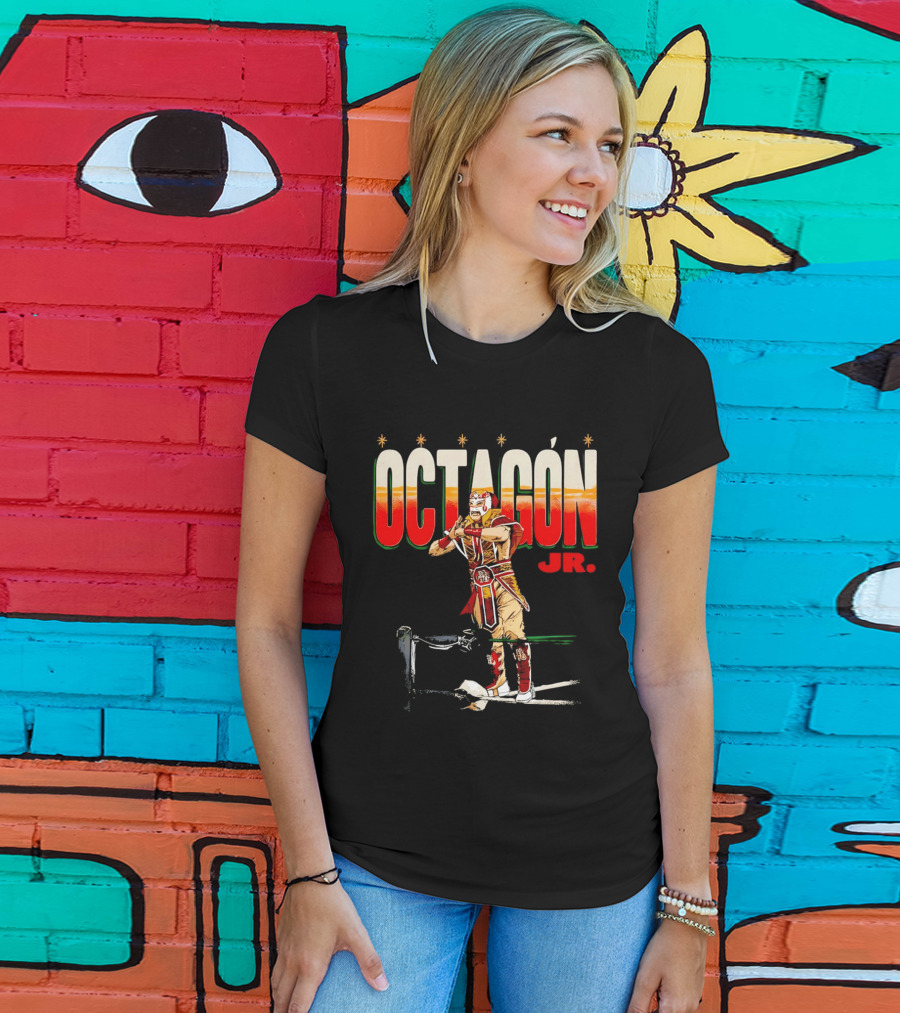 Octagon Jr Masked Lucha Libre Wrestler Ring Ropes Stars Distressed T-Shirt