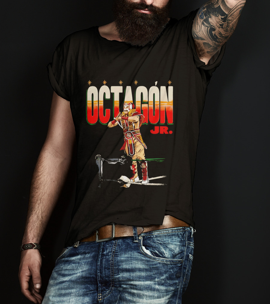 Octagon Jr Masked Lucha Libre Wrestler Ring Ropes Stars Distressed T-Shirt