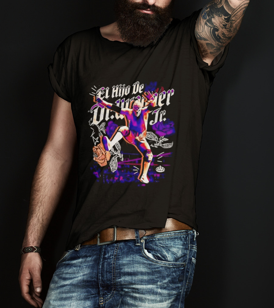 El Hijo De Dr Wagner Jr Masked Luchador Jumping Action With Roses Ring Combat T-Shirt
