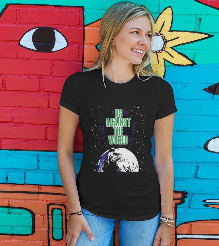 Boston Celtics Us Against The World Green Text Earth Motif T-Shirt