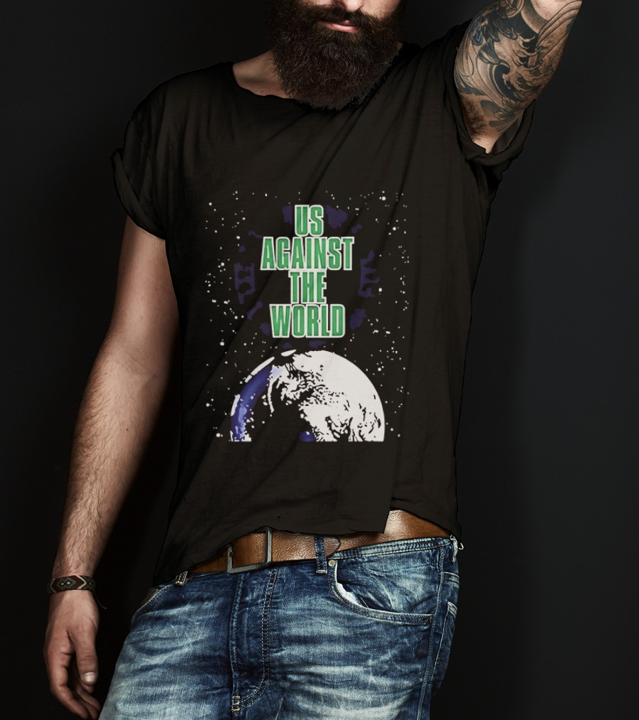 Boston Celtics Us Against The World Green Text Earth Motif T-Shirt