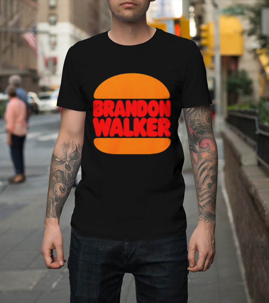 Brandon Walker Hamburger Bold Red Text Inside Orange Bun T-Shirt