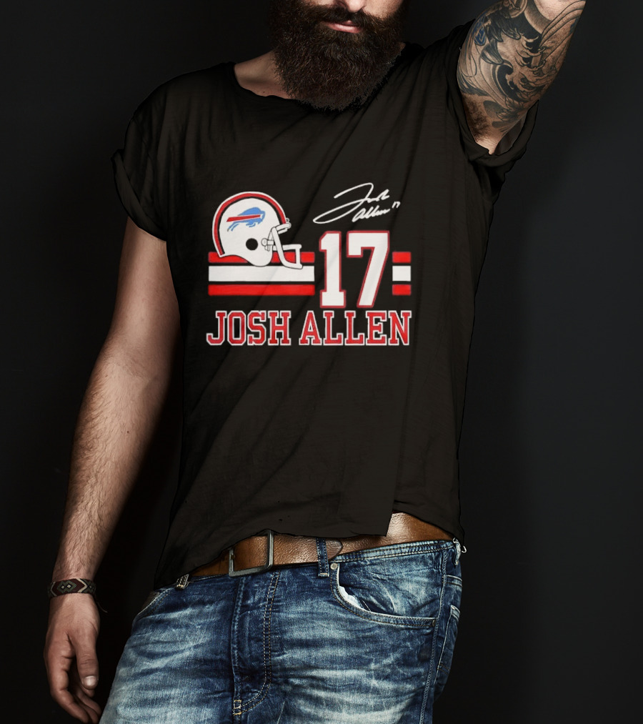 Josh Allen 17 Buffalo Bills Helmet Red Stripes Distressed T-Shirt