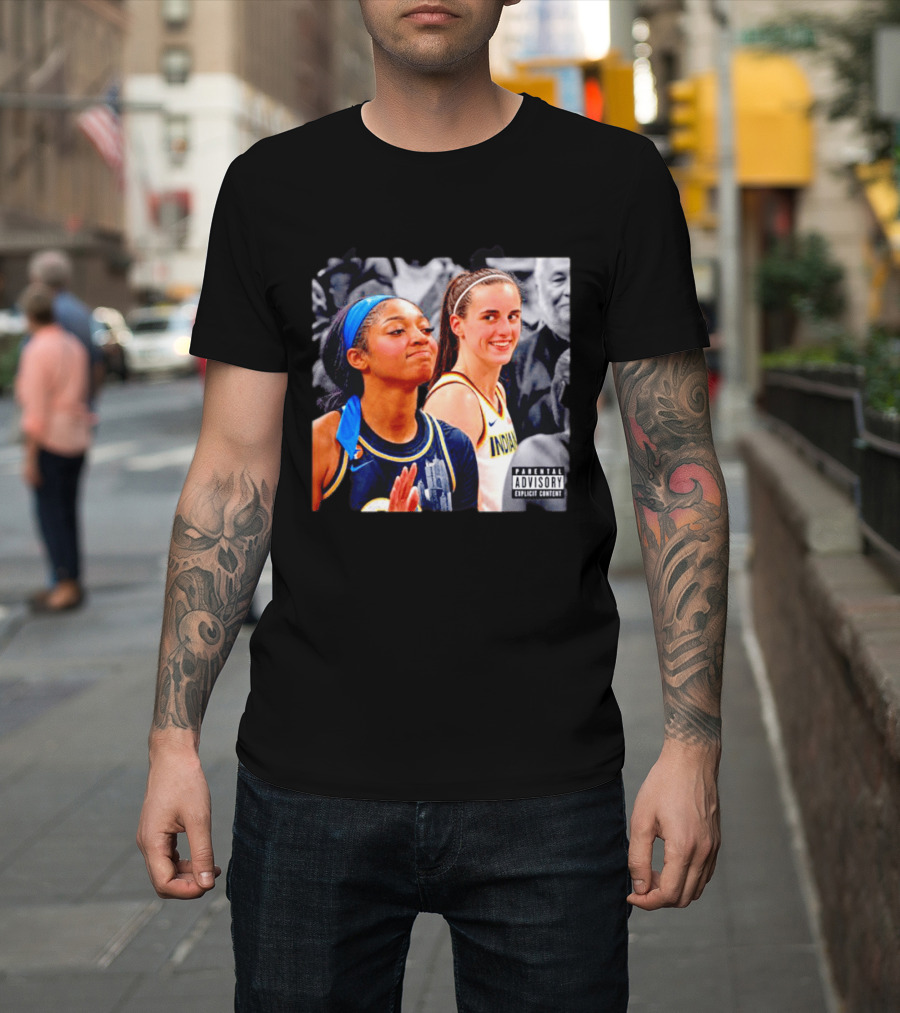 Caitlin Clark Angel Reese Parental Advisory Explicit Content T-Shirt
