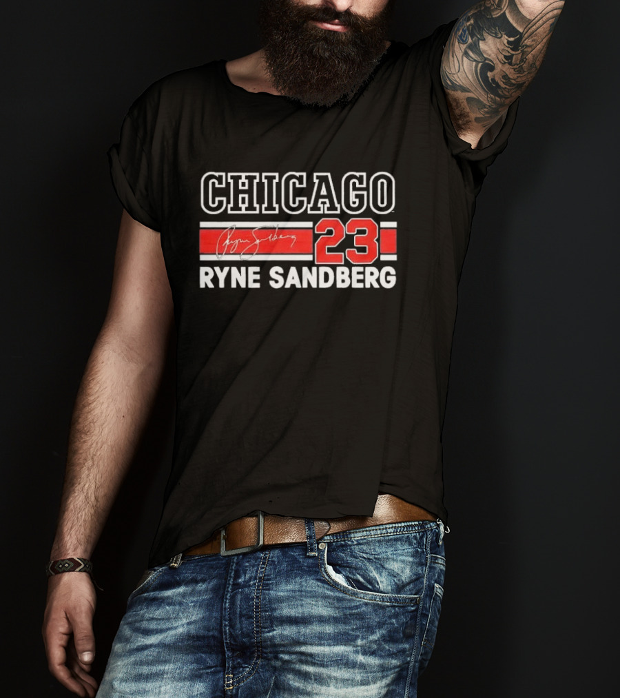 Chicago Cubs Ryne Sandberg 23 Red White Horizontal Stripes Distressed T-Shirt