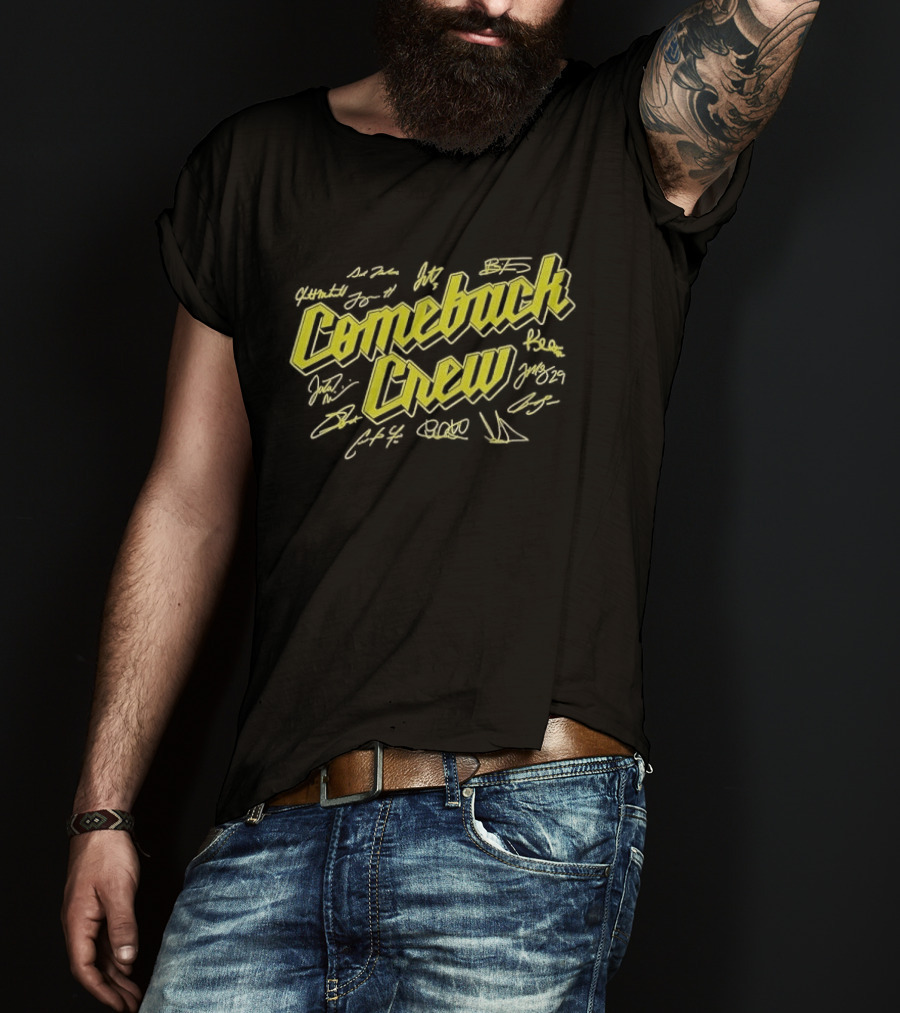 Comeback Crew Yellow 3D Lettering With Player Signatures Black T-Shirt