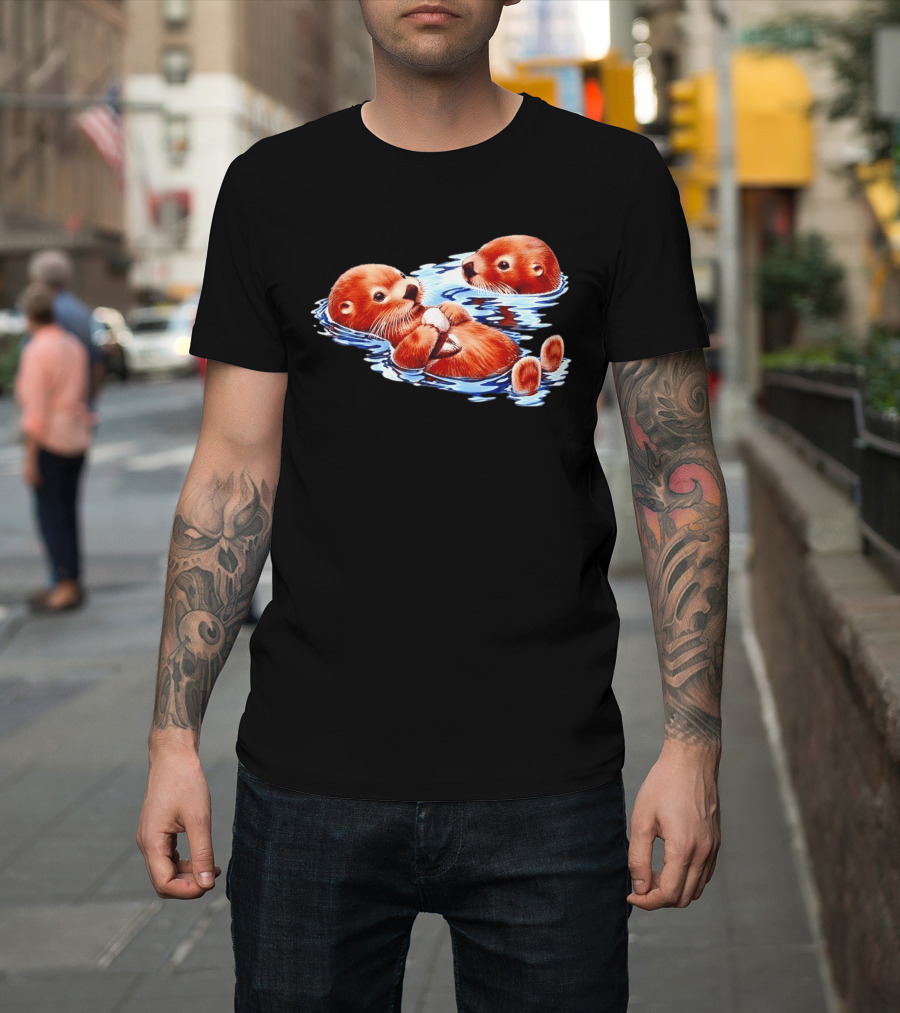 Otters Go With The Flow Cute Playful Swimming Pair T-Shirt