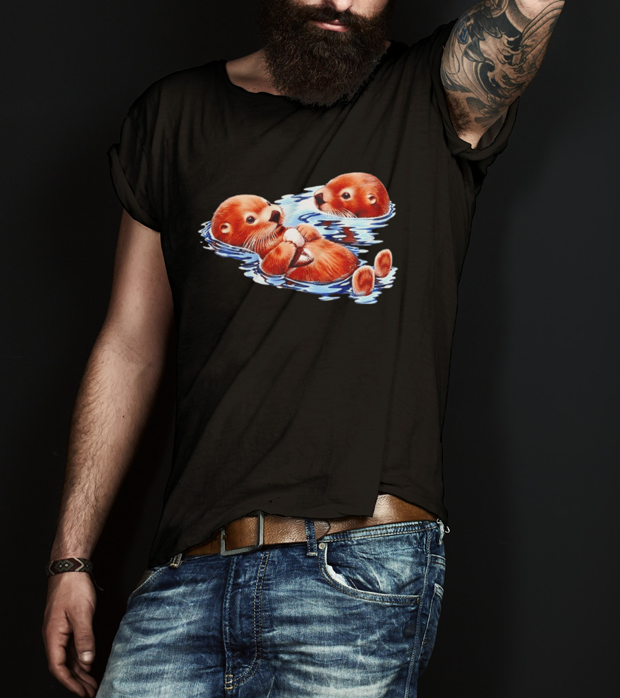 Otters Go With The Flow Cute Playful Swimming Pair T-Shirt