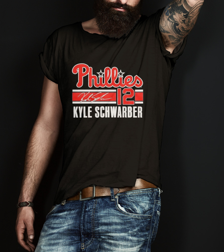 Phillies Kyle Schwarber 12 Red Script Stars Philadelphia MLB Distressed T-Shirt