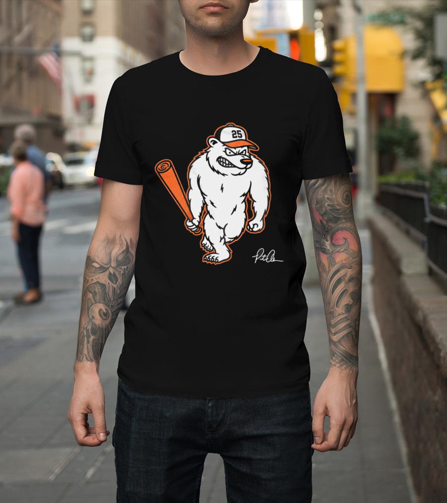 Polar Bear Pete Baseball Bear With Orange Bat And Cap Number 25 Art By Pete Alonso T-Shirt