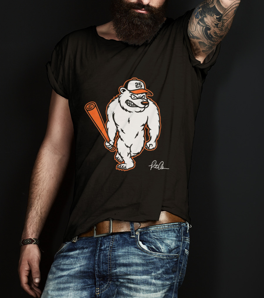 Polar Bear Pete Baseball Bear With Orange Bat And Cap Number 25 Art By Pete Alonso T-Shirt