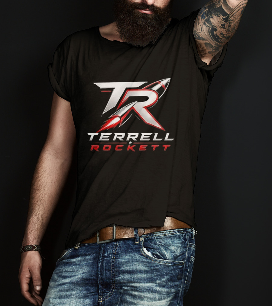 Terrell Rockett Silver Metallic Monogram TR Rocket Terrell Rockett T-Shirt