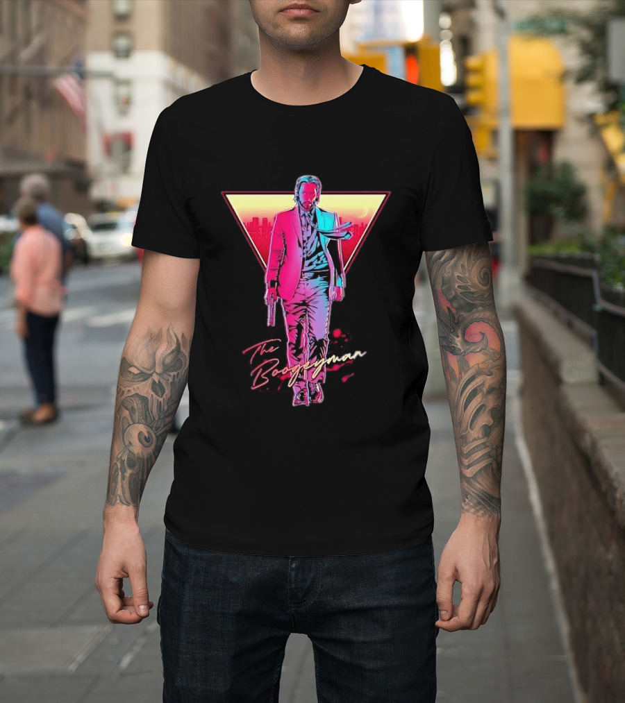 The Boogeyman John Wick Neon Triangle Sunset Walking Gun T-Shirt
