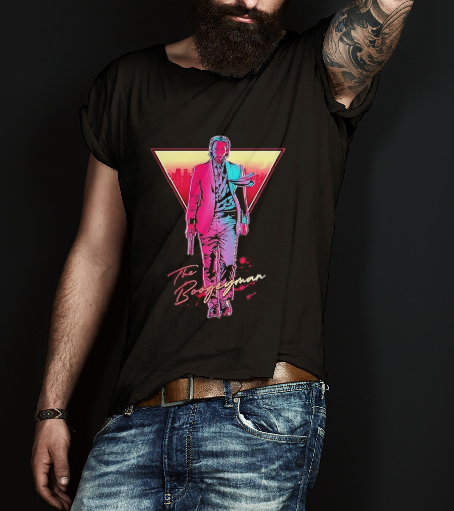 The Boogeyman John Wick Neon Triangle Sunset Walking Gun T-Shirt