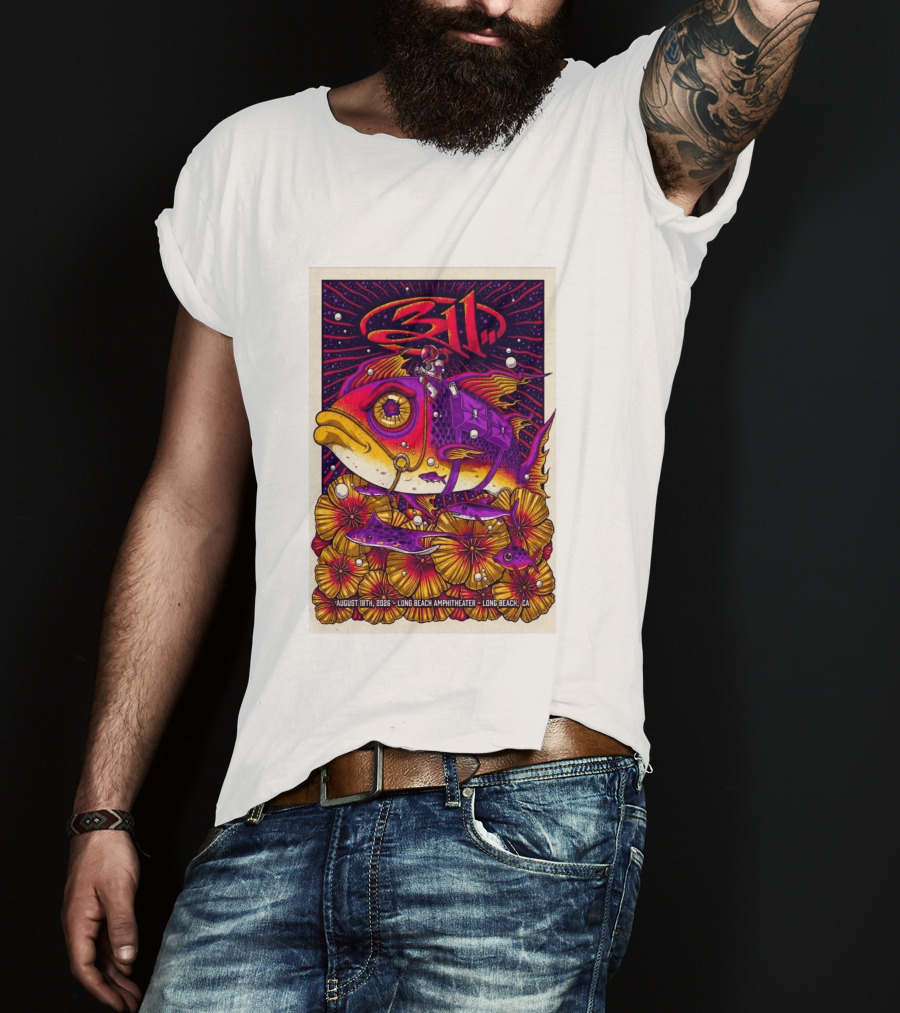 311 August 18 2026 Long Beach Amphitheater CA Psychedelic Fish And Astronaut T-Shirt