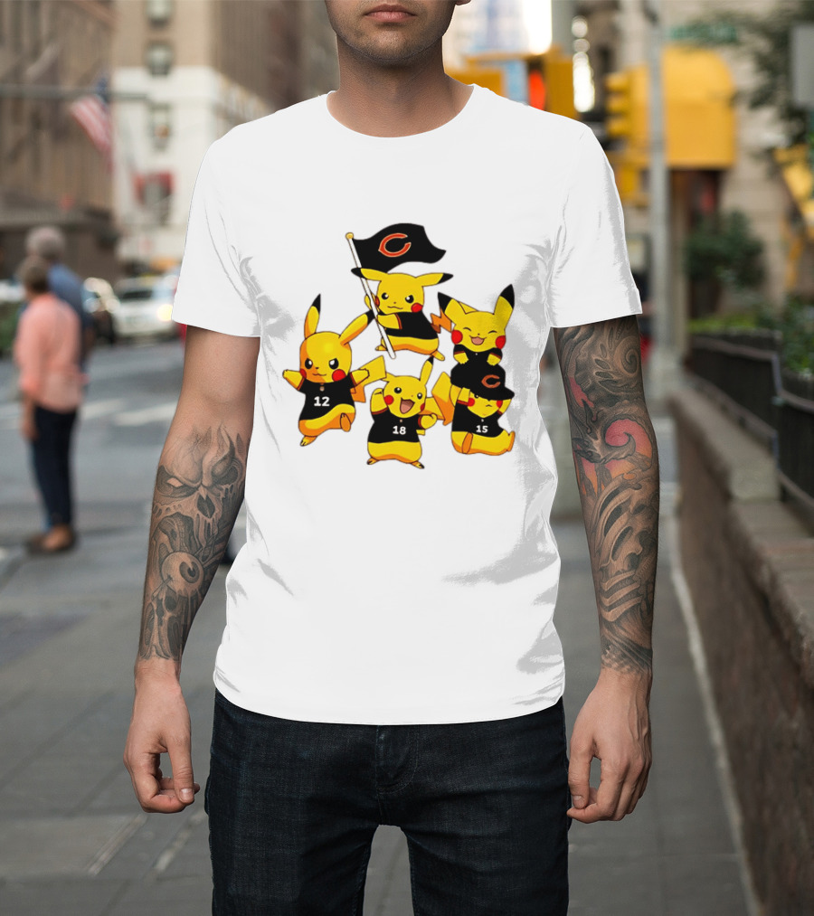 Chicago Bears Pikachu Fan Squad With Flag And Jerseys T-Shirt