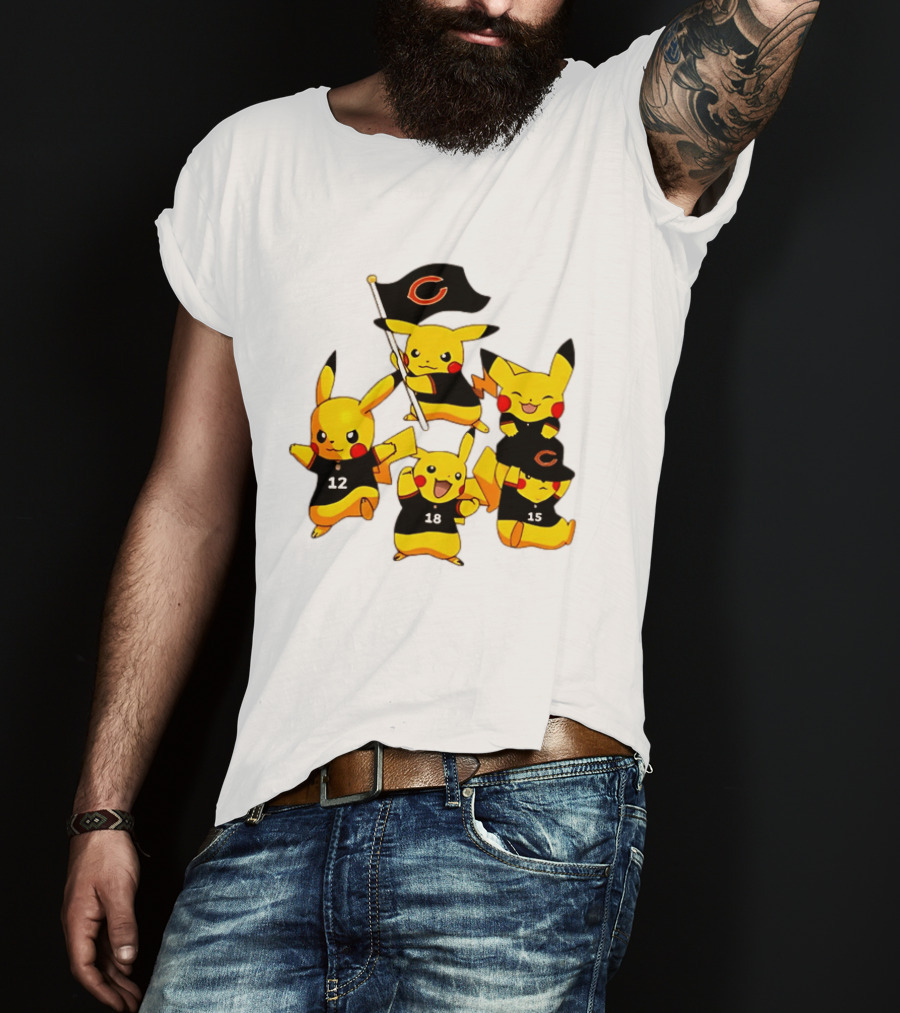Chicago Bears Pikachu Fan Squad With Flag And Jerseys T-Shirt
