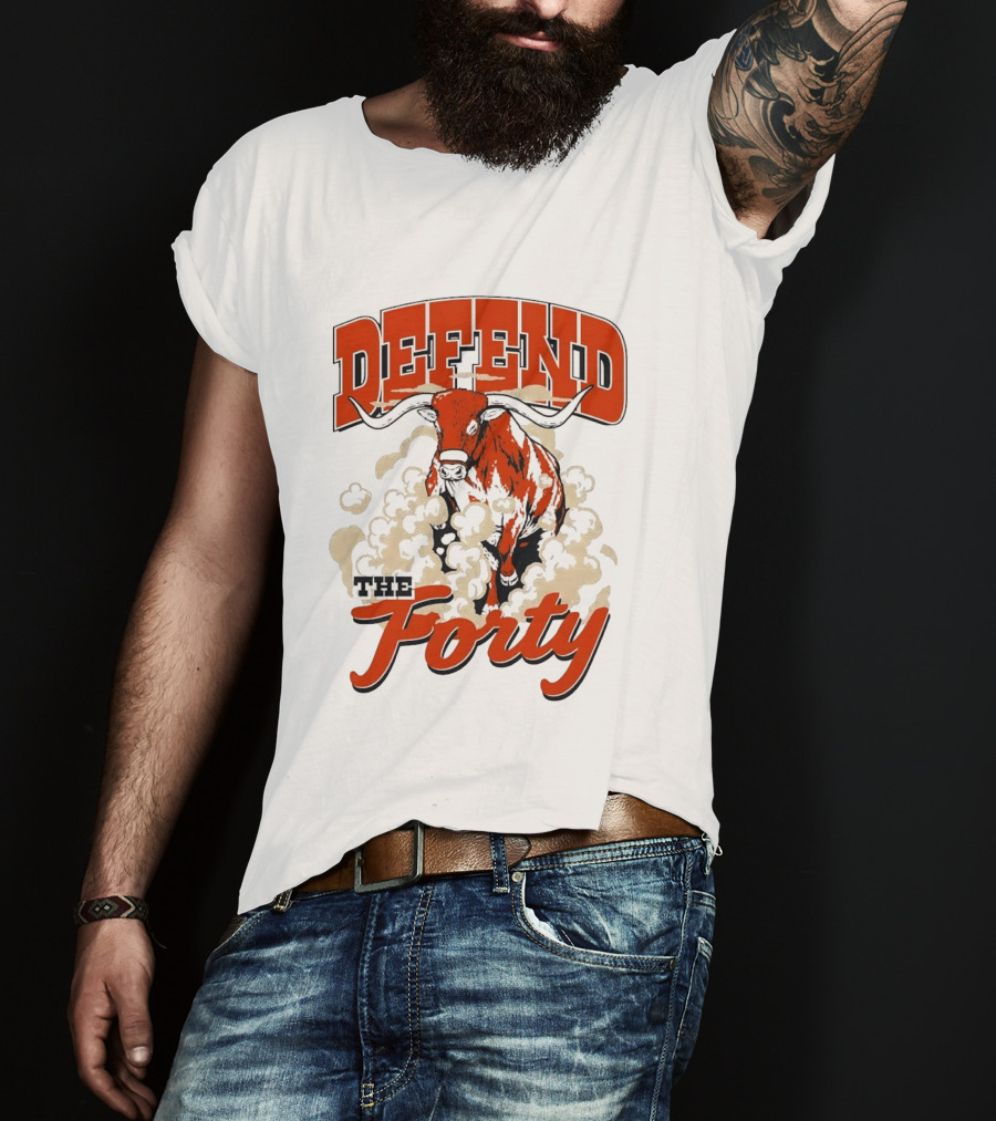 Defend The Forty Longhorn Bull Dust Clouds Halftone T-Shirt