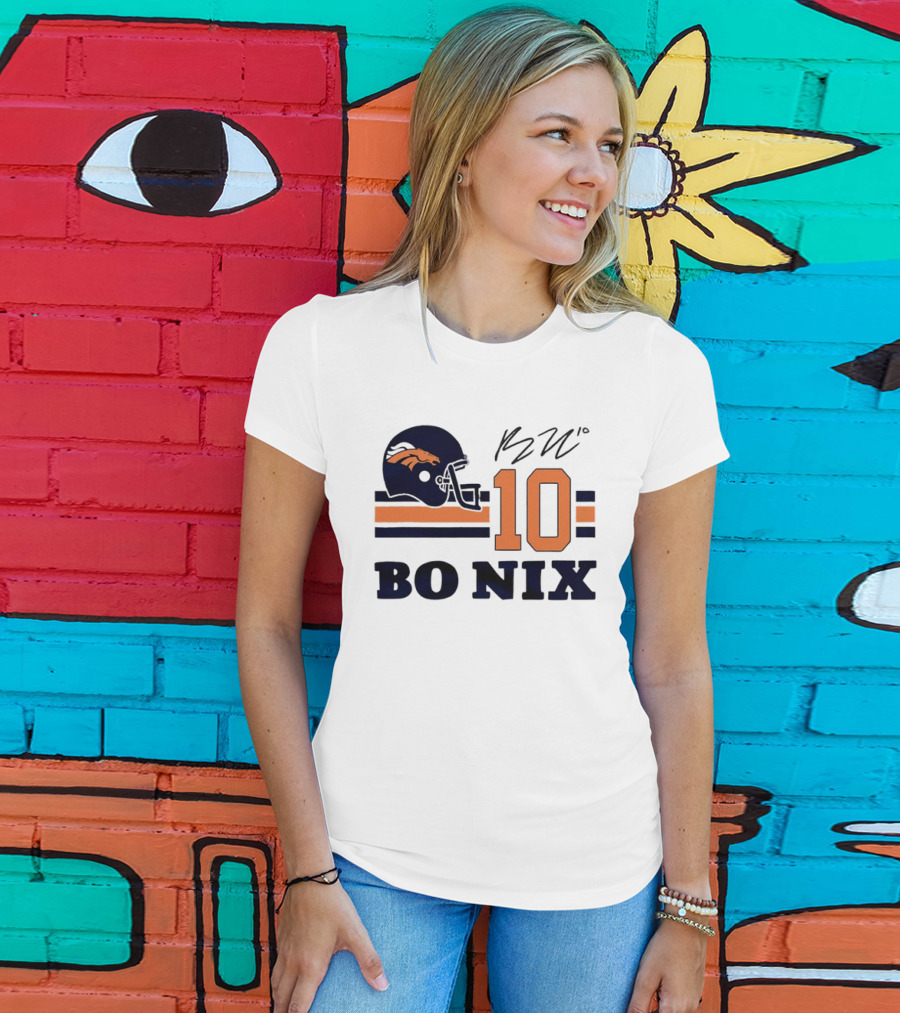 Denver Broncos Bo Nix 10 Football Helmet Horizontal Stripes T-Shirt