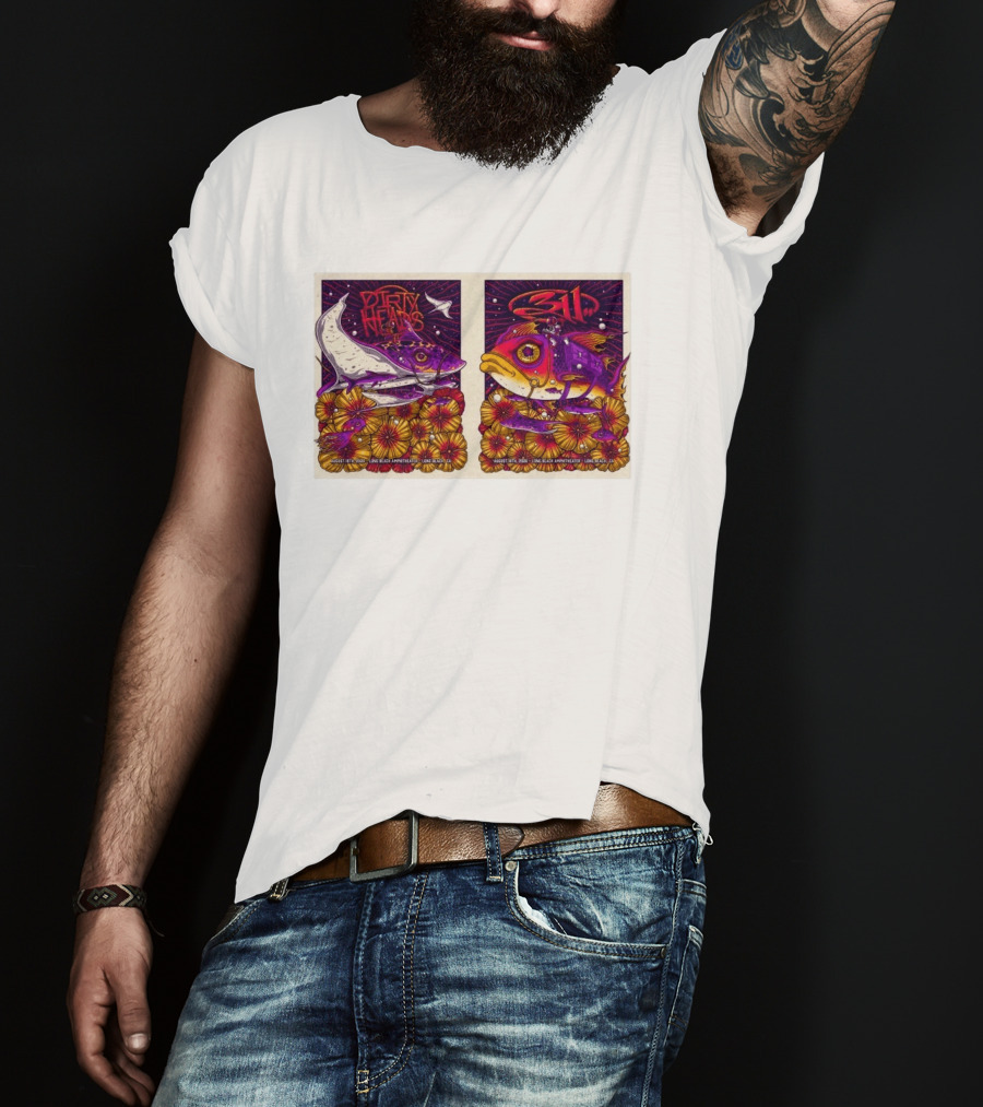 Dirty Heads 311 August 18 2026 Long Beach Amphitheater California Concert Art Colorful Fish Flowers T-Shirt