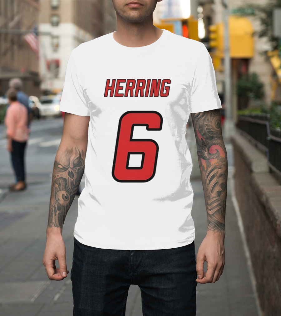 Herring 6 Red Jersey Name Number Bold Athletic Font T-Shirt