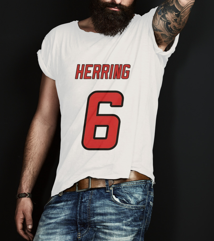 Herring 6 Red Jersey Name Number Bold Athletic Font T-Shirt