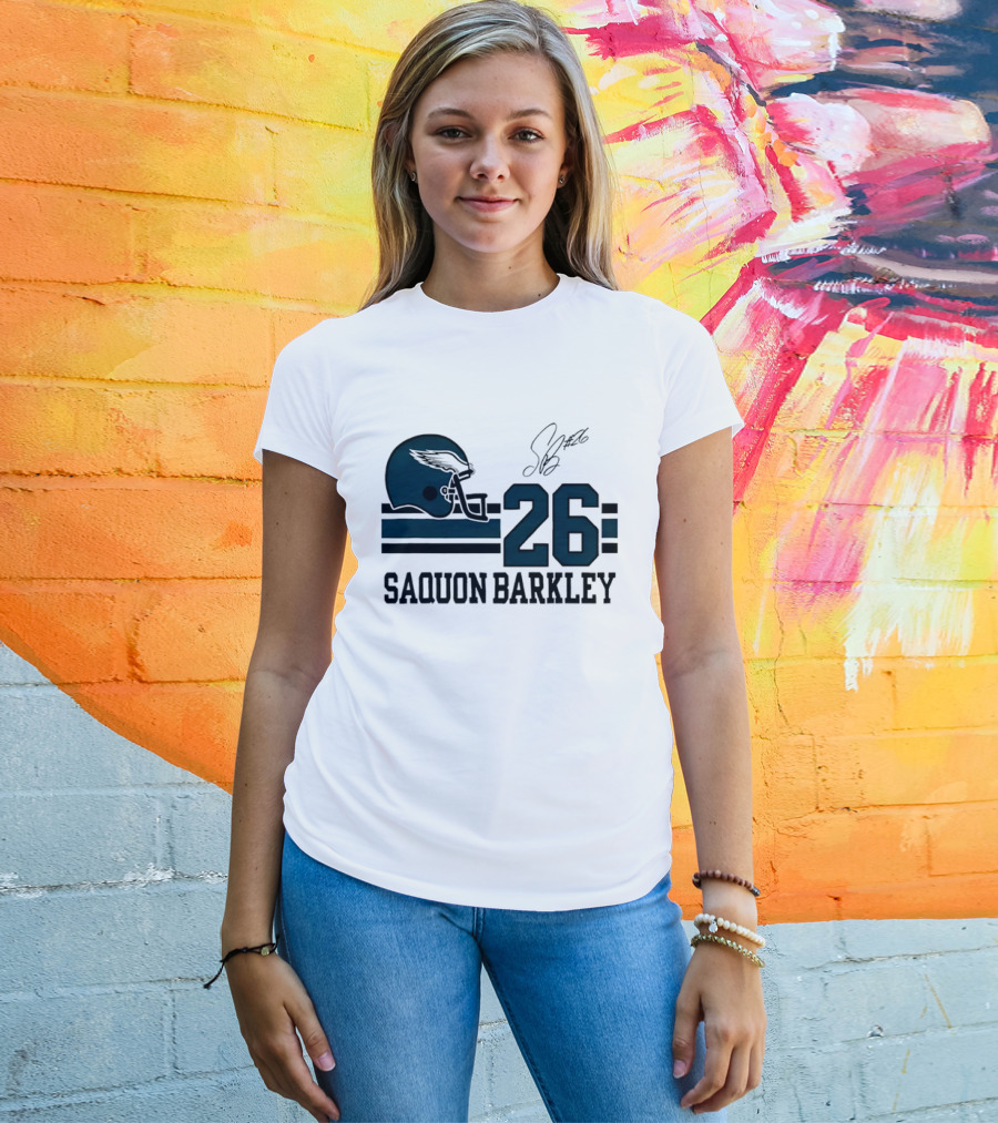 Philadelphia Eagles Saquon Barkley Helmet 26 Signature T-Shirt