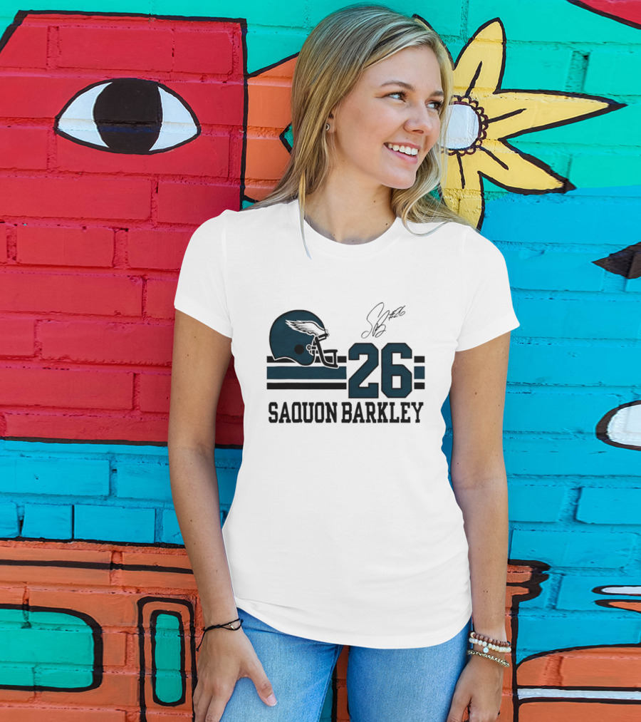 Philadelphia Eagles Saquon Barkley Helmet 26 Signature T-Shirt
