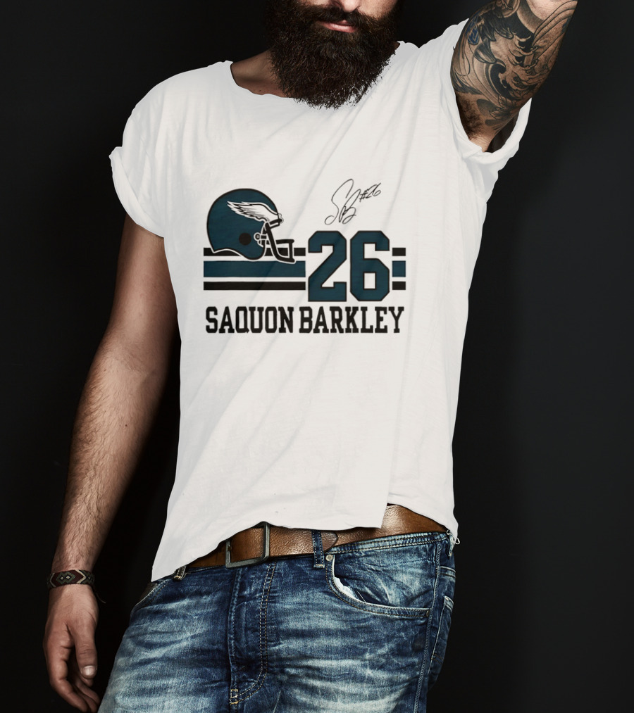 Philadelphia Eagles Saquon Barkley Helmet 26 Signature T-Shirt