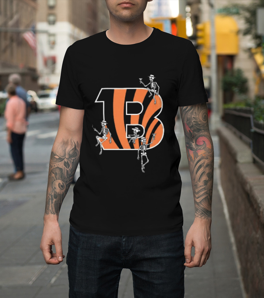 Cincinnati Bengals Party Skeletons Logo B With Stripes T-Shirt