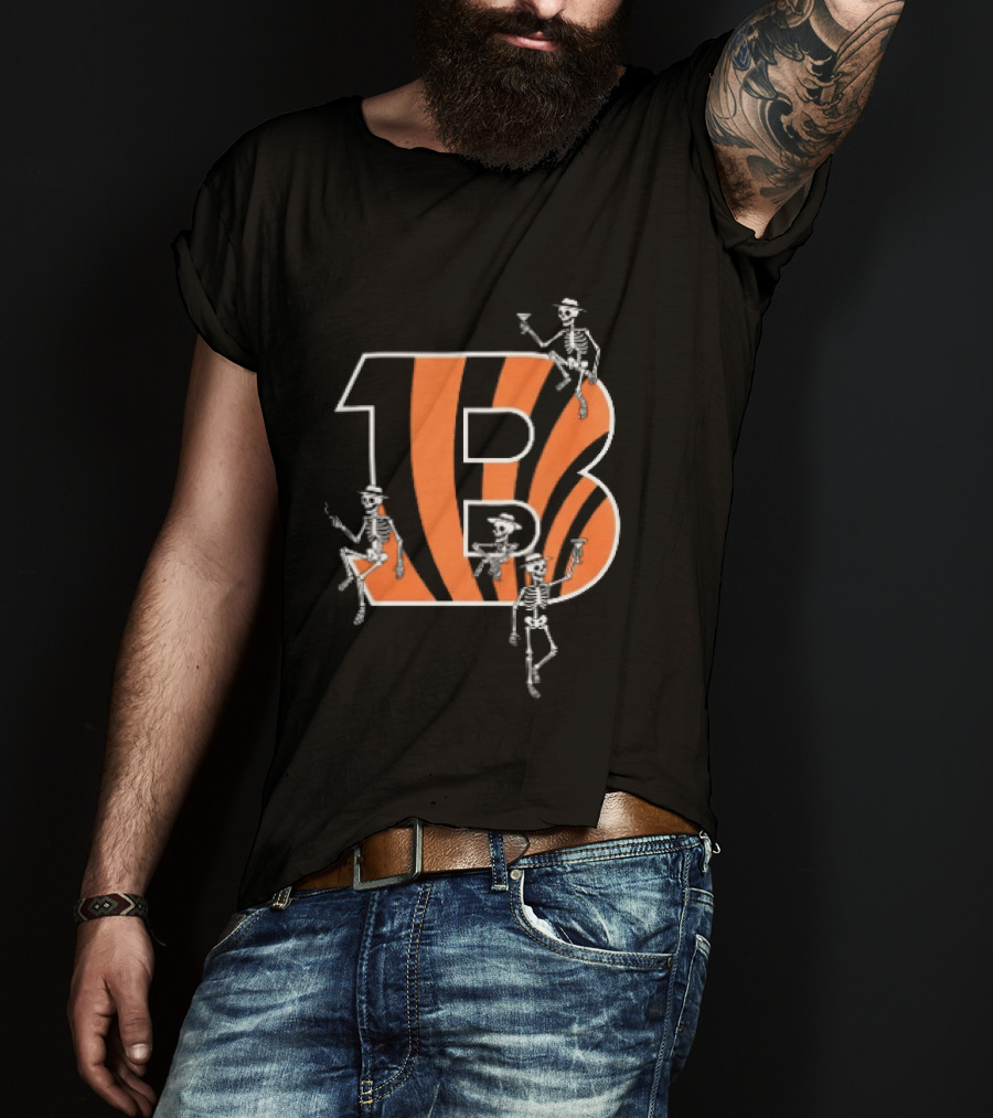 Cincinnati Bengals Party Skeletons Logo B With Stripes T-Shirt