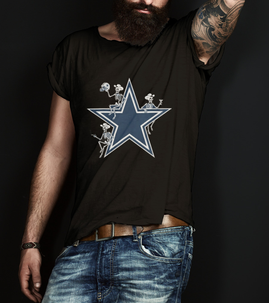 Dallas Cowboys Skeletons Star Icon With Hats Football T-Shirt