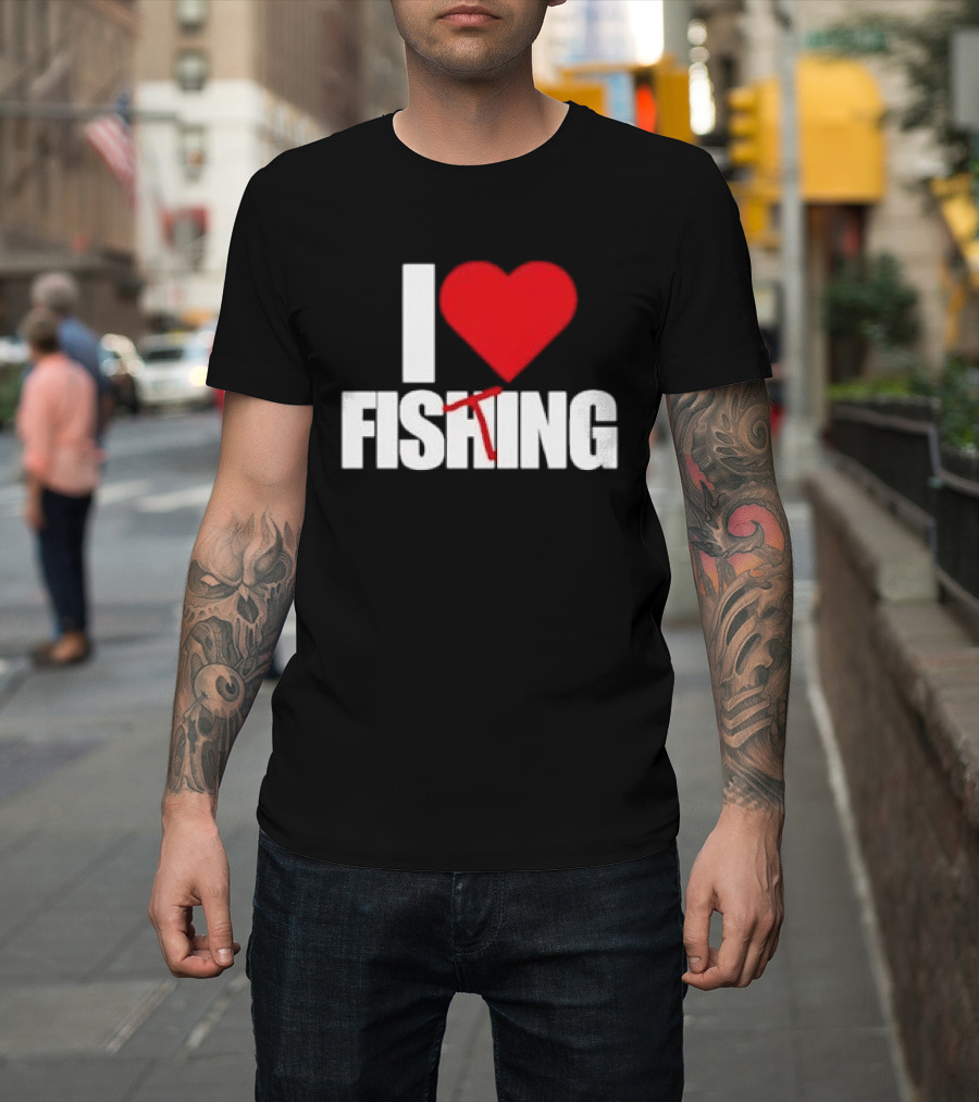 I Heart Fishing With Rod And Hook T-Shirt