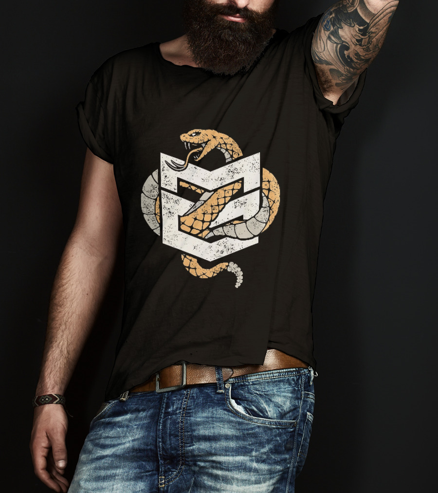 Distressed Rattlesnake Coiled Through Geometric T-Shirt