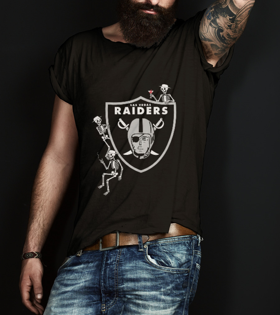 Las Vegas Raiders Skeletons Martini Cigarette Hats NFL T-Shirt