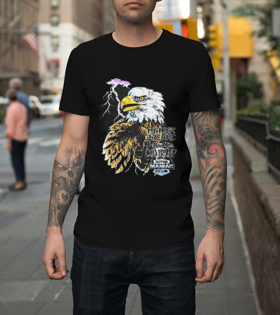 Maniac Dreams Motor Company Bald Eagle Purple Lightning Bolt Club T-Shirt