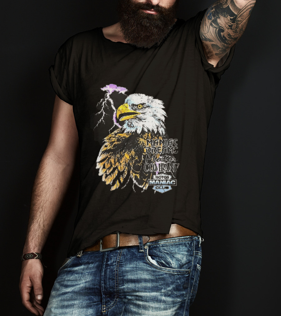 Maniac Dreams Motor Company Bald Eagle Purple Lightning Bolt Club T-Shirt