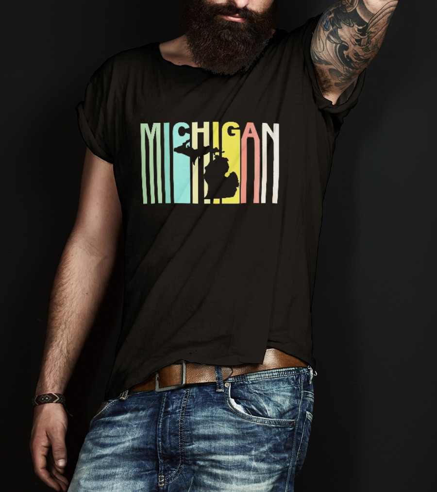 Michigan Colorful Vertical Stripe Map T-Shirt
