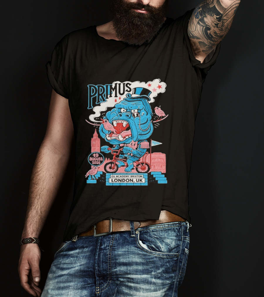Primus 19 August 2026 O2 Academy Brixton London UK Blue Monster T-Shirt