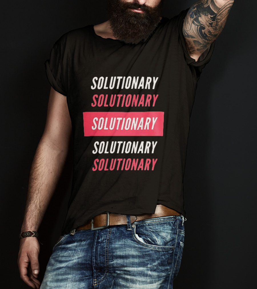 SOLUTIONARY Stacked Text Slanted Red Rectangle T-Shirt