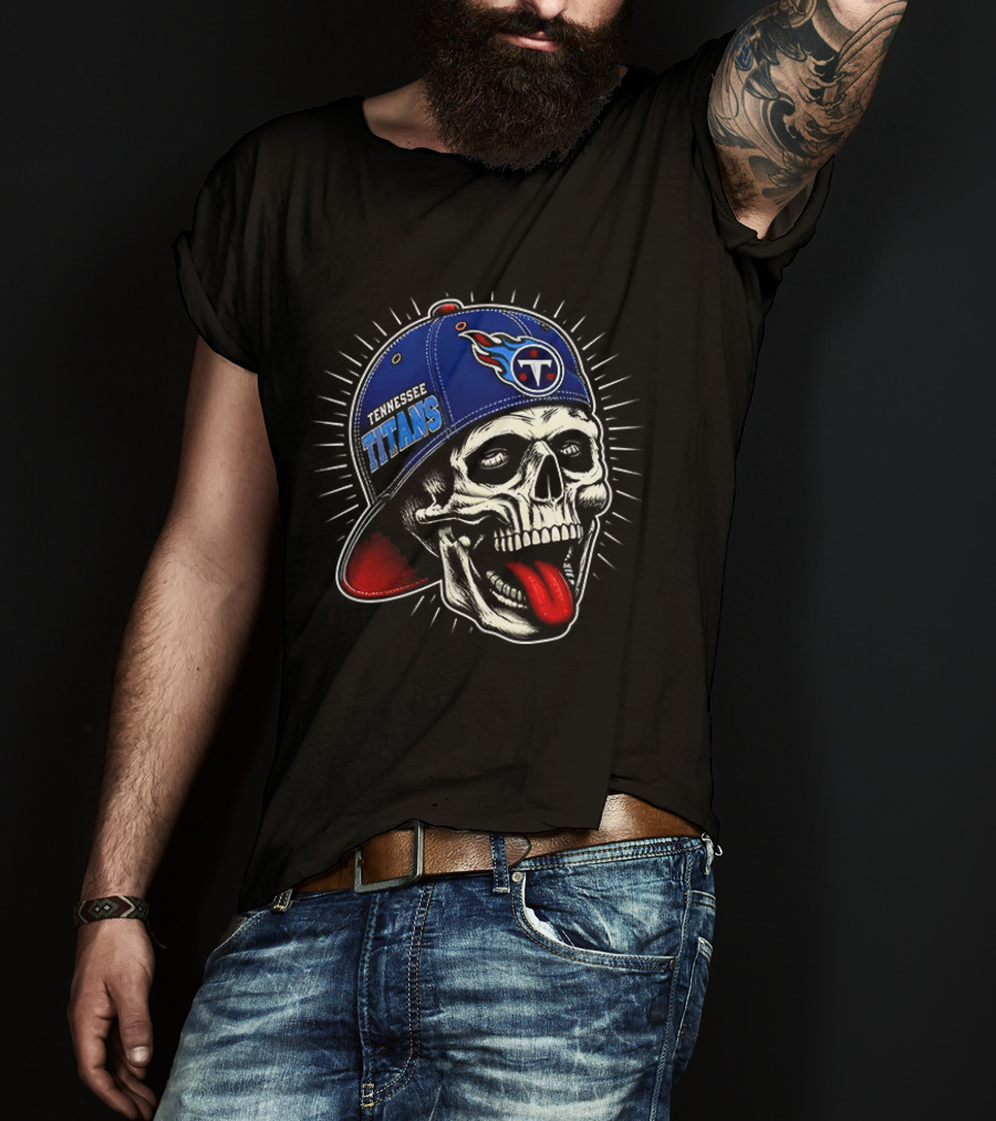 Tennessee Titans Skull Cap Logo Tongue Out T-Shirt