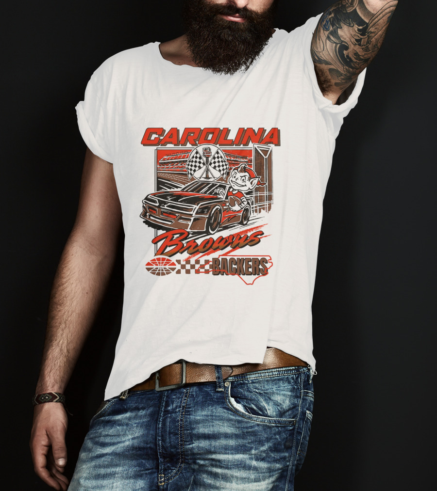 Carolina Browns Backers Racing Stadium Elf Car Checked Flag T-Shirt