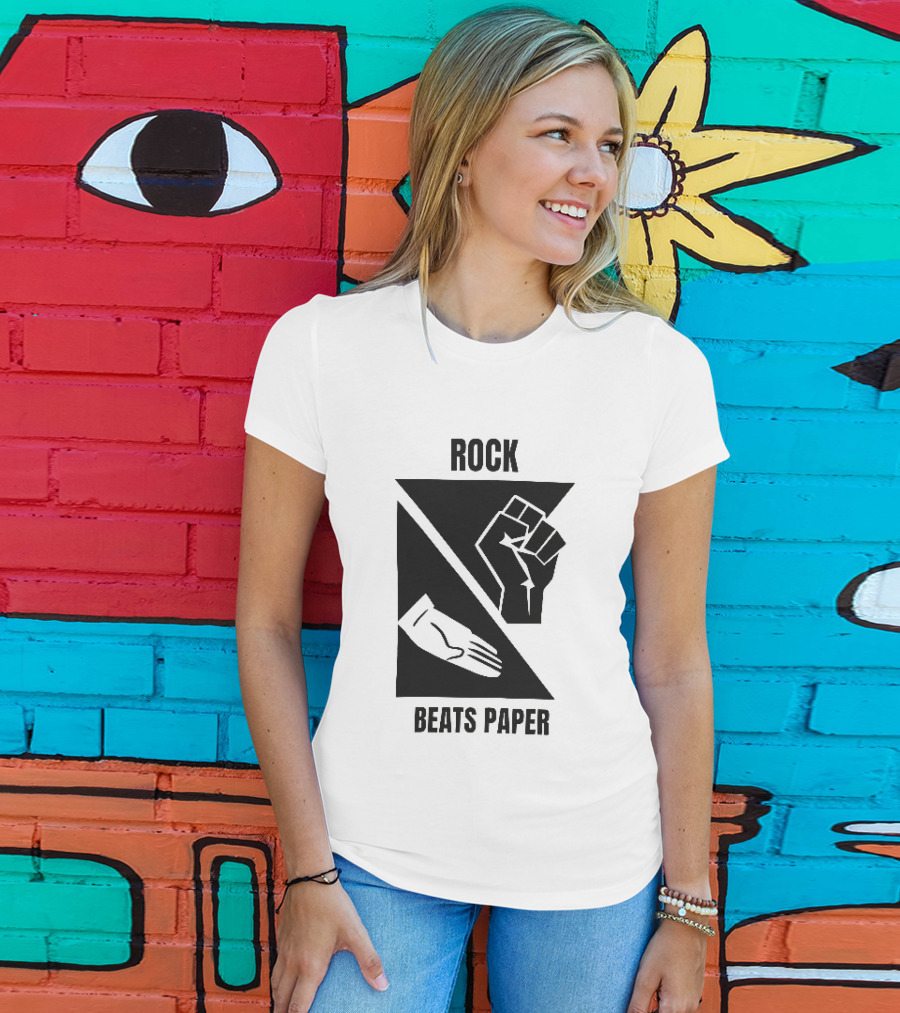 Rock Beats Paper Clenched Fist Open Palm Geometric Split T-Shirt