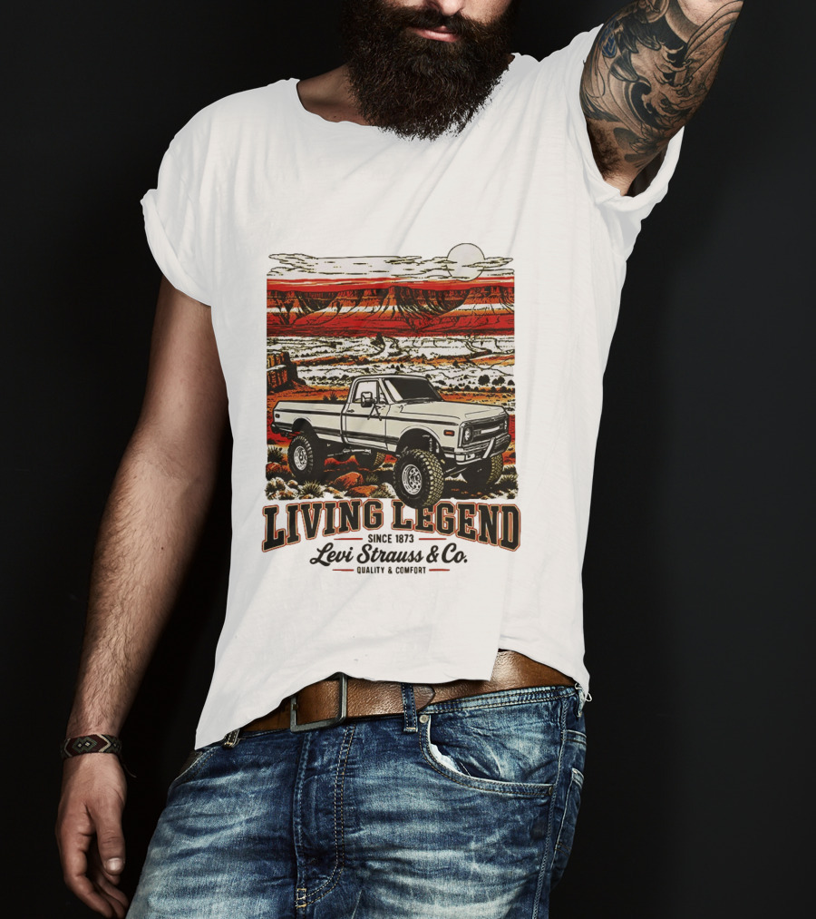 Living Legend Since 1873 Levi Strauss Co Vintage Truck Desert Scene T-Shirt