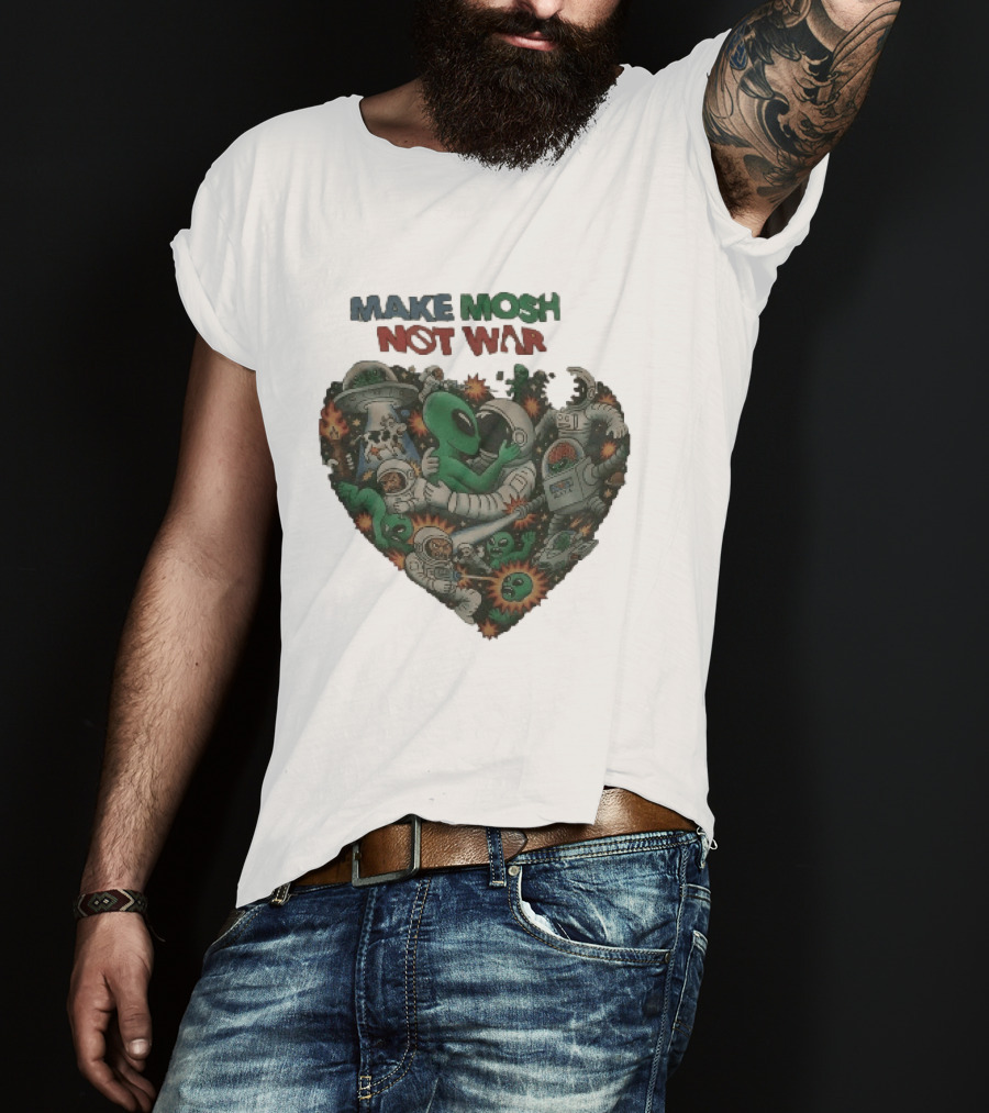 Make Mosh Not War Alien Astronauts Heart Explosion T-Shirt