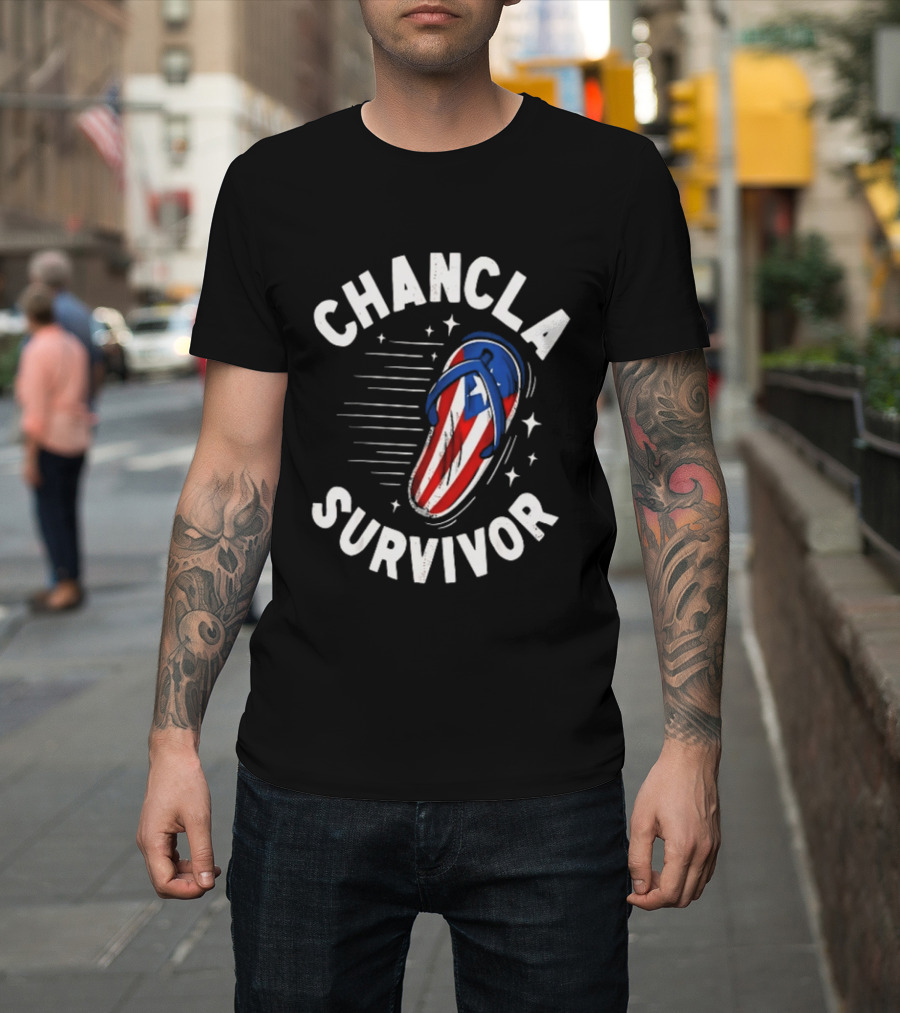 Chancla Survivor Puerto Rico Flag Flip Flop Novelty T-Shirt