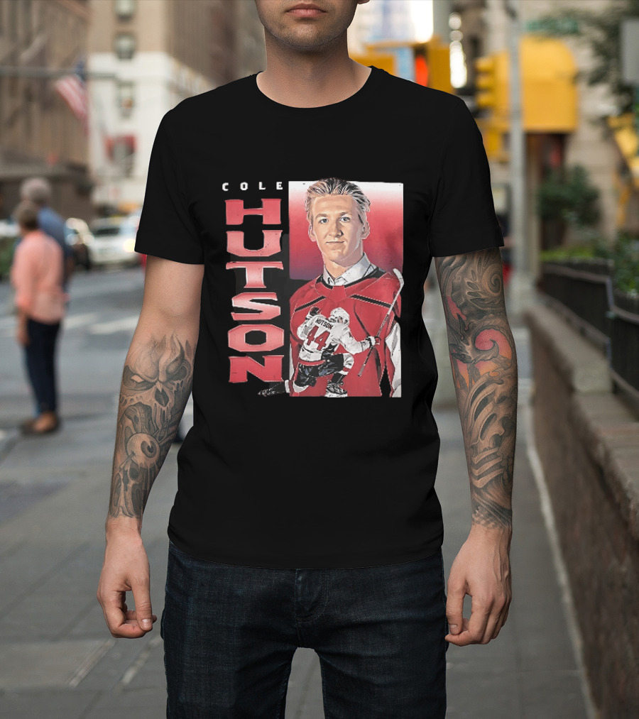 Cole Hutson Ice Hockey Player Red Jersey Number 44 Celebration T-Shirt